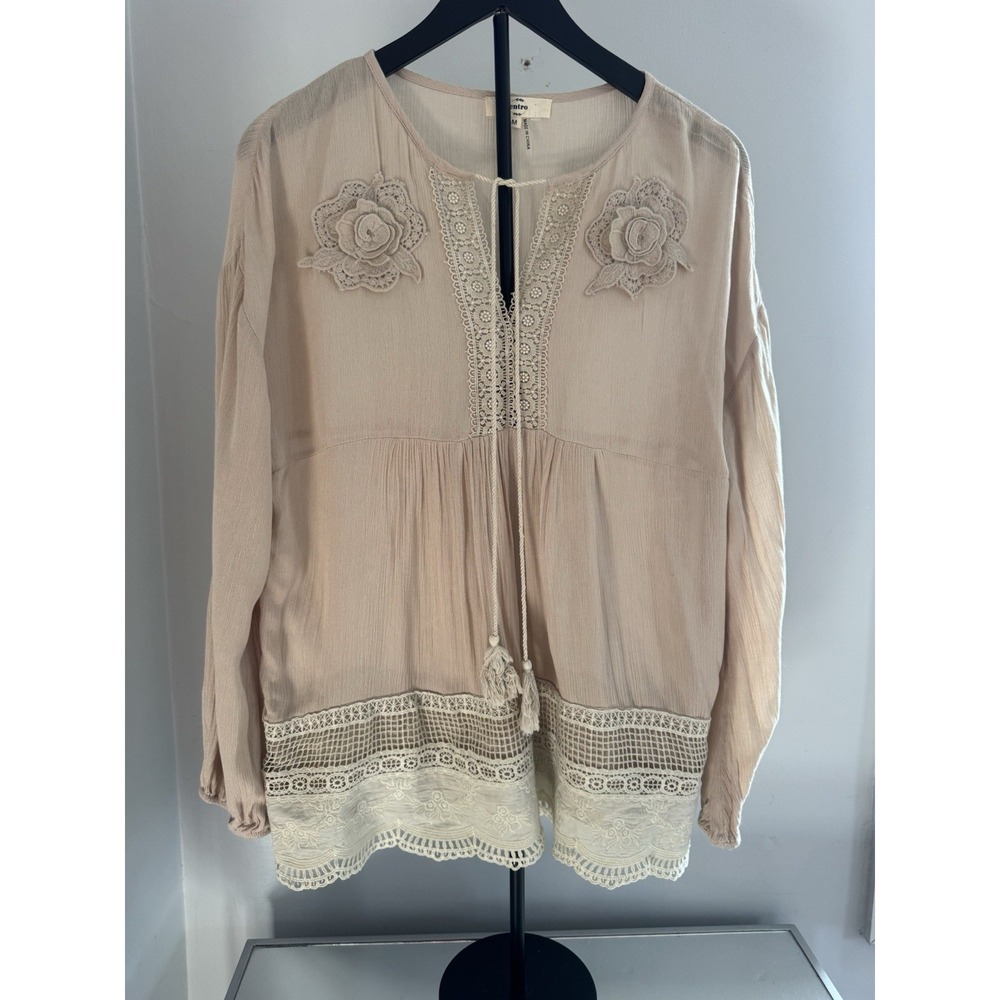 Entro Boho Lace Tunic Blouse Medium Cottagecore‎ Peasant Romantic Top